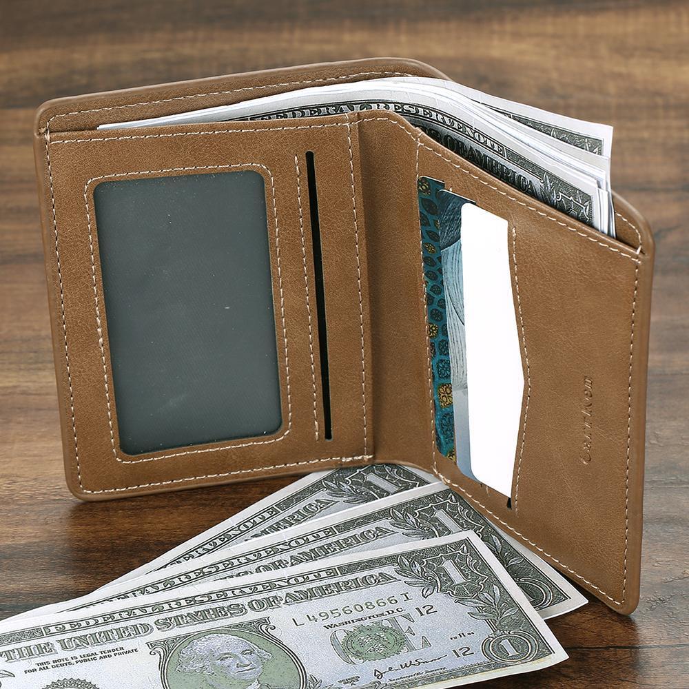 Men's Personalized Engraved Photo Wallet Brown Leather