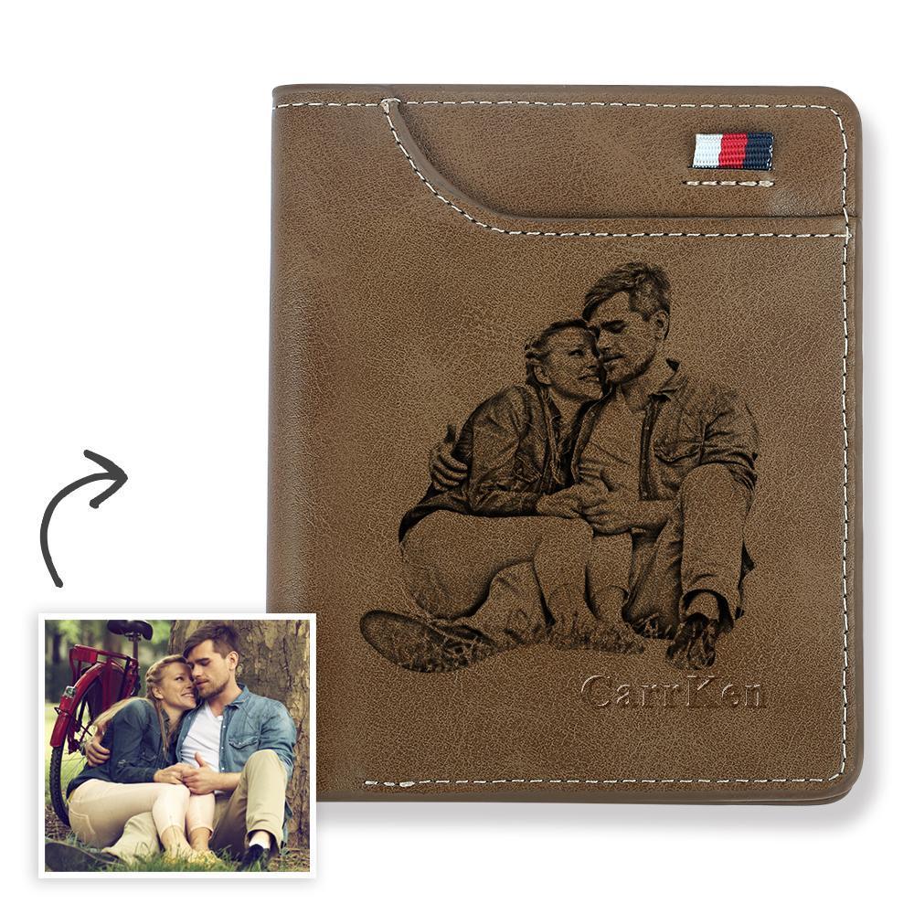 Men's Personalised Engraved Photo Wallet Brown Leather