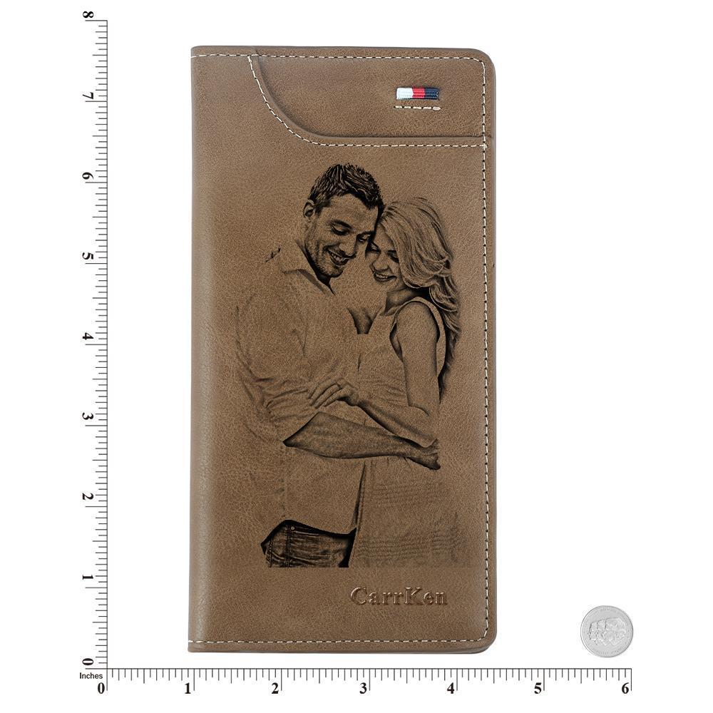 Women's Custom Engraved Photo Wallet Brown Leather