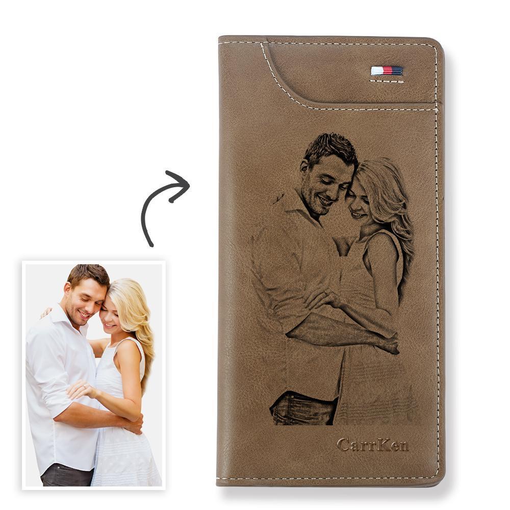 Women's Custom Engraved Photo Wallet Brown Leather