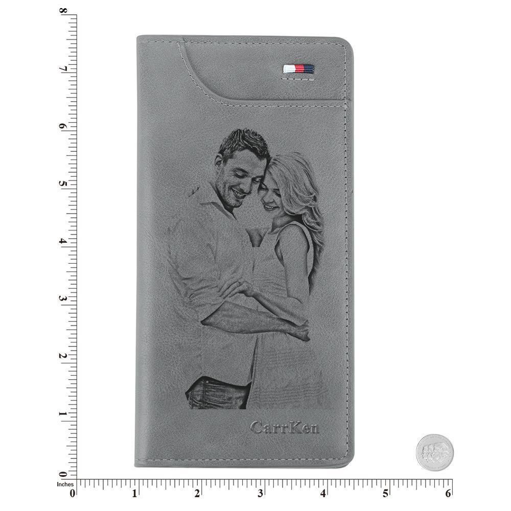 Women's Custom Engraved Photo Wallet Grey Leather