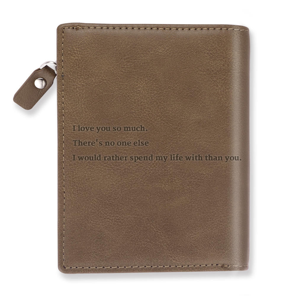 Men's Custom Engraved Photo Wallet Brown Leather With Coin Pocket