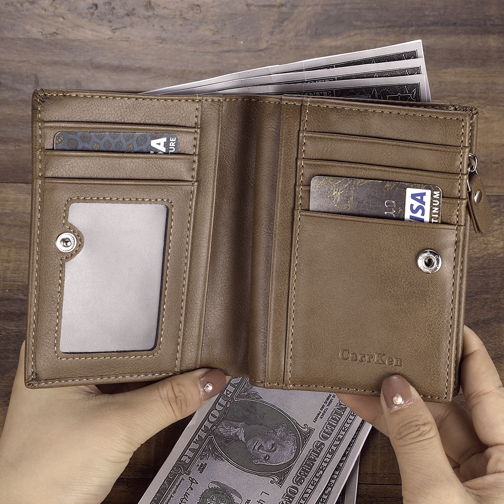 Men's Custom Engraved Photo Wallet Brown Leather With Coin Pocket