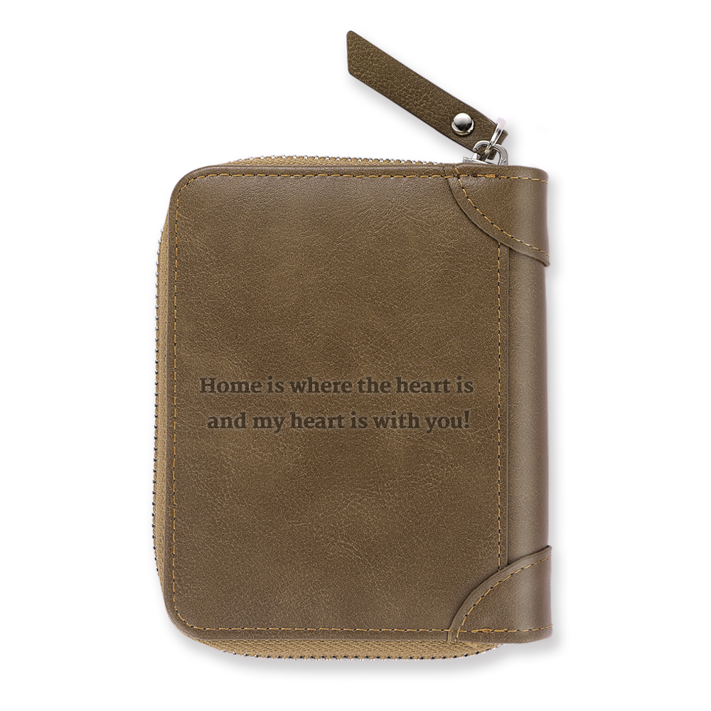 Men's Custom Engraved Photo Wallet Brown Leather With Coin Pocket