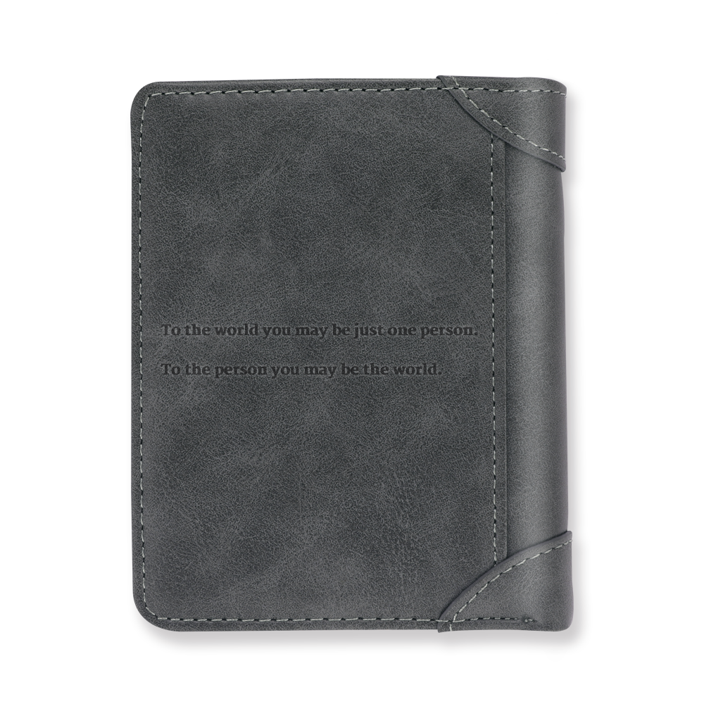 Men's Custom Engraved Photo Wallet Grey Leather With Coin Pocket