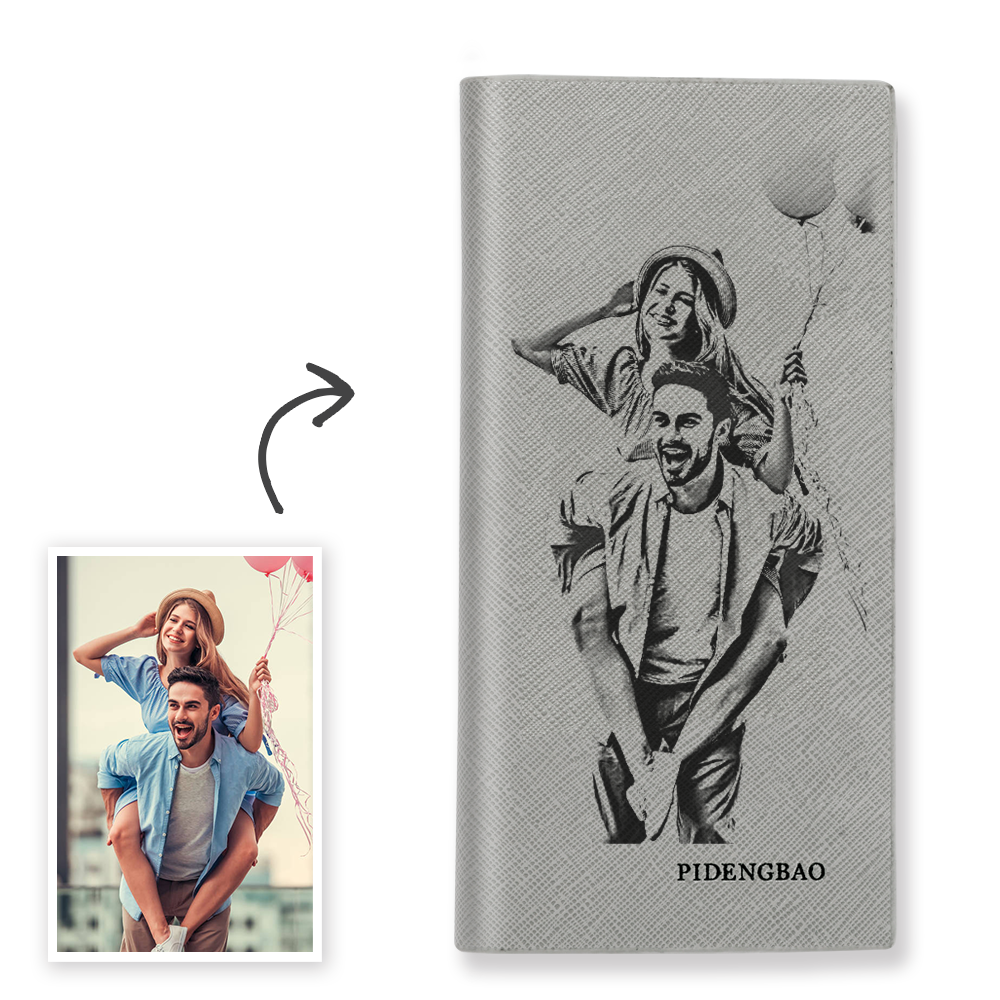 Women's Custom Engraved Photo Wallet Grey Leather