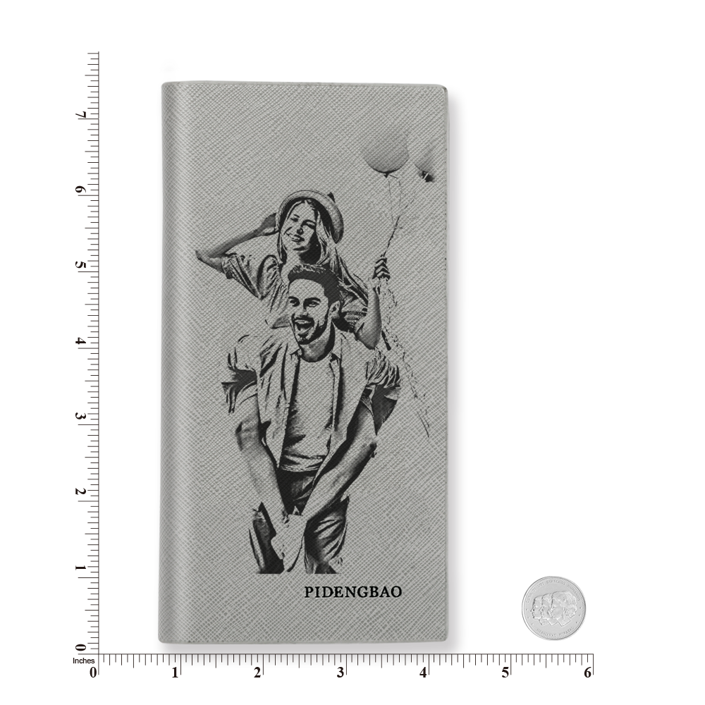 Women's Custom Engraved Photo Wallet Grey Leather