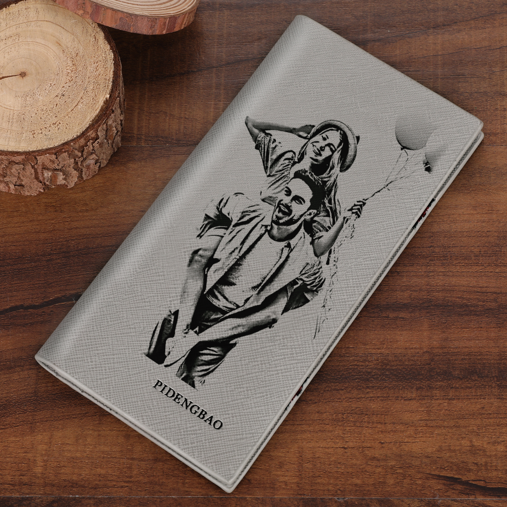 Women's Custom Engraved Photo Wallet Grey Leather