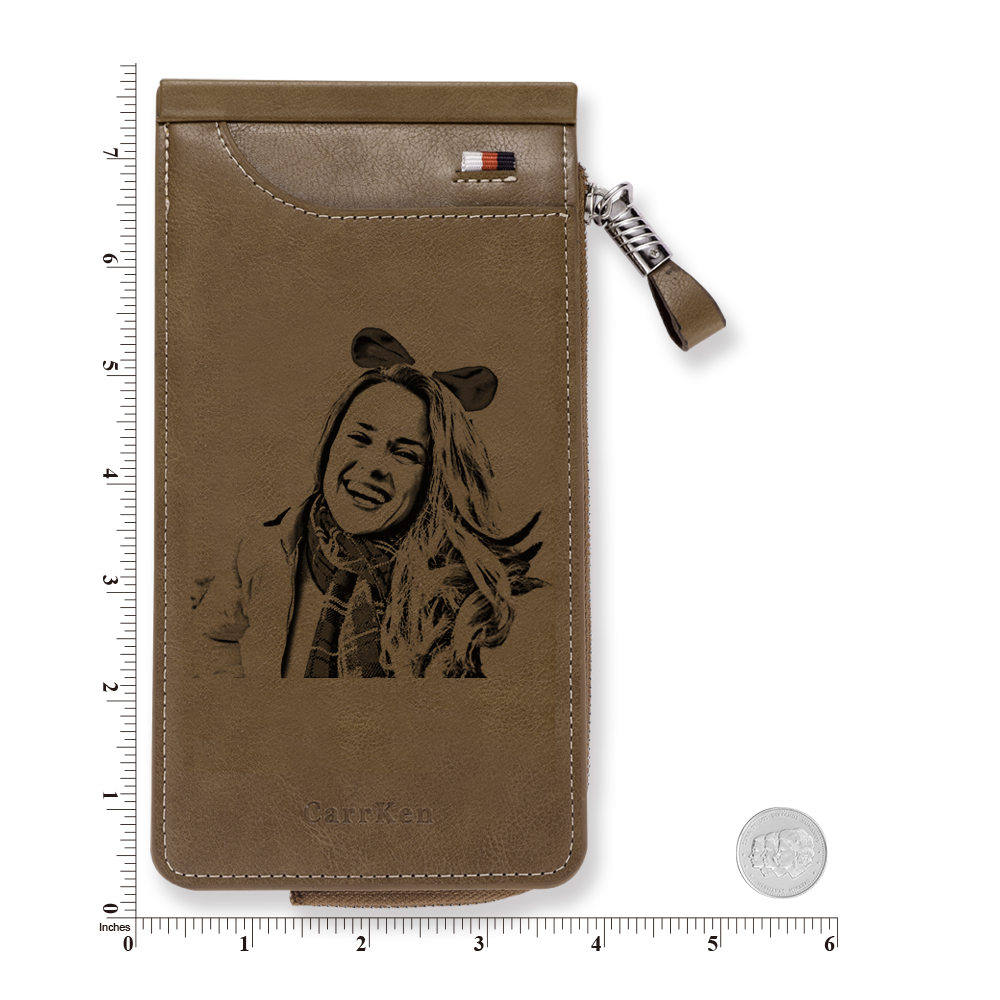 Custom Engraved Photo Wallet Card Holder Brown Leather