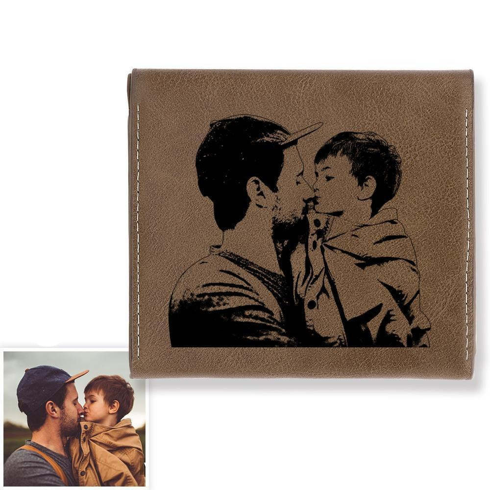 Custom Photo Engraved Wallet Coin Purse - Brown Leather