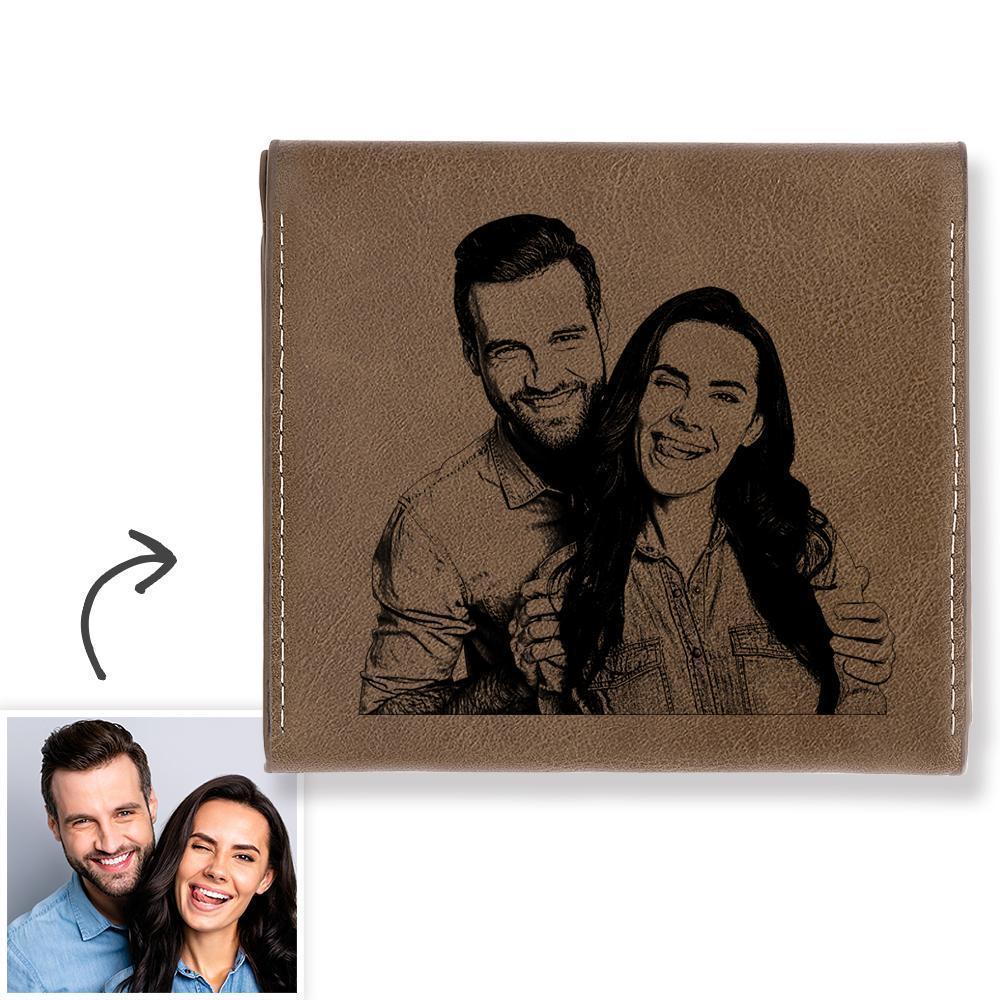 Custom Photo Engraved Wallet Coin Purse Brown Leather