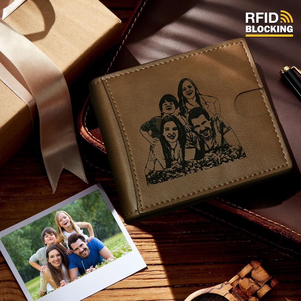 Men's Custom Photo Engraved Wallet RFID Blocking Money Clips Brown