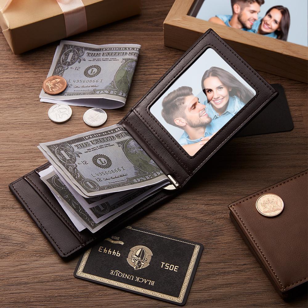 Men's Custom Photo Engraved Wallet RFID Blocking Money Clips