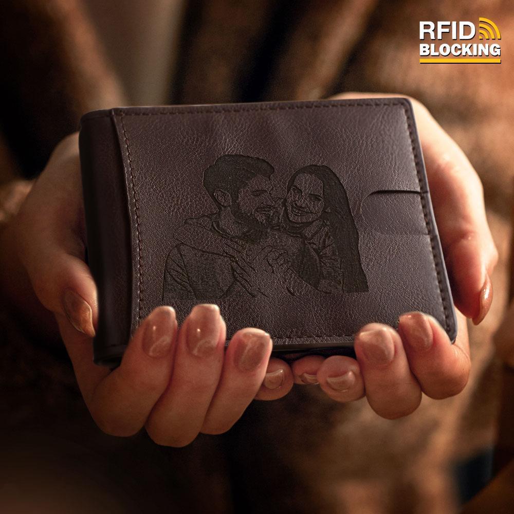 Men's Custom Photo Engraved Wallet RFID Blocking Money Clips