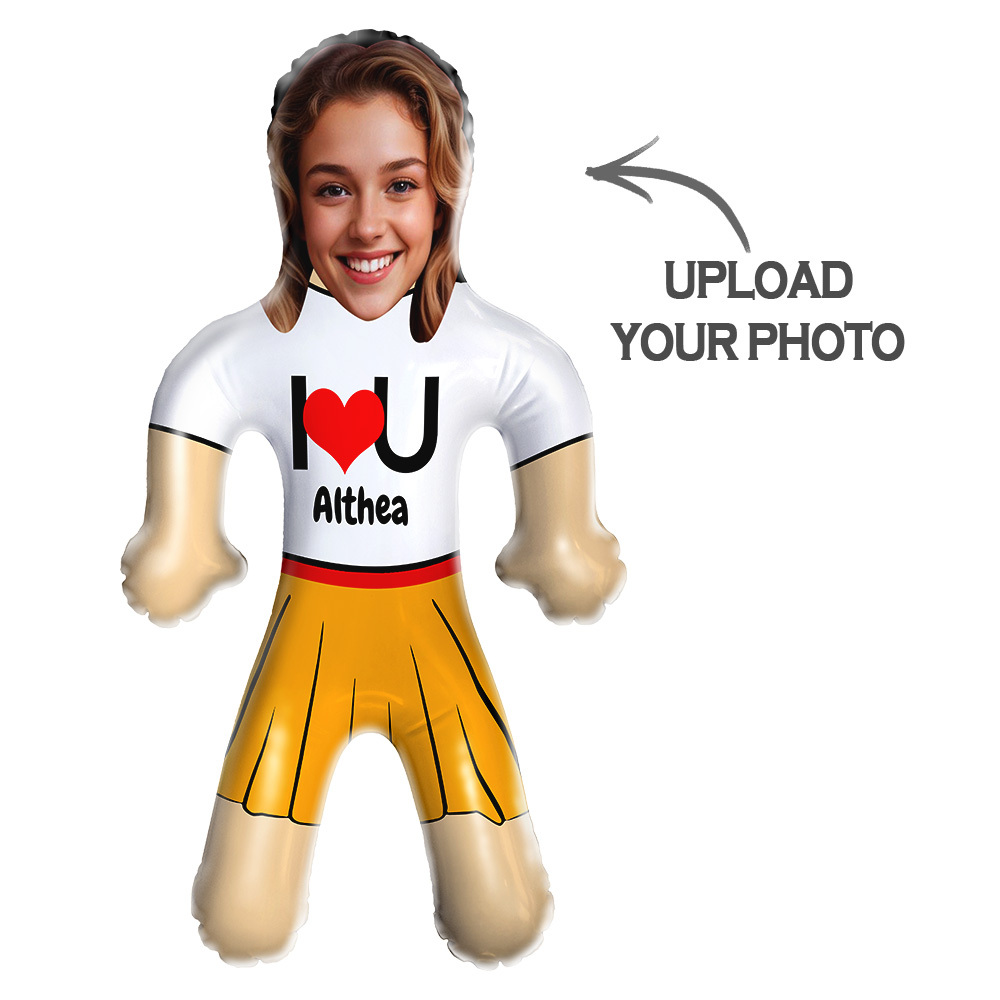 "I lOVE U" Custom Face & Text Air Minime Doll Personalized Blow Up Doll Inflatable Minime Balloon for Couple - auphotoblanket