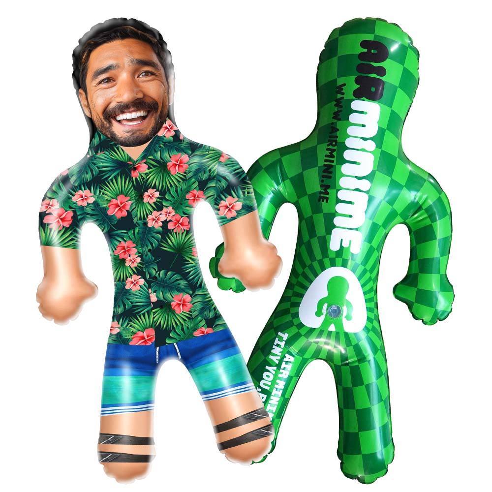 Personalized Blow Up Dolls Hawaiian Shirt Red Flowers Funny Inflatable Man Printed Face for Party Favors - auphotoblanket