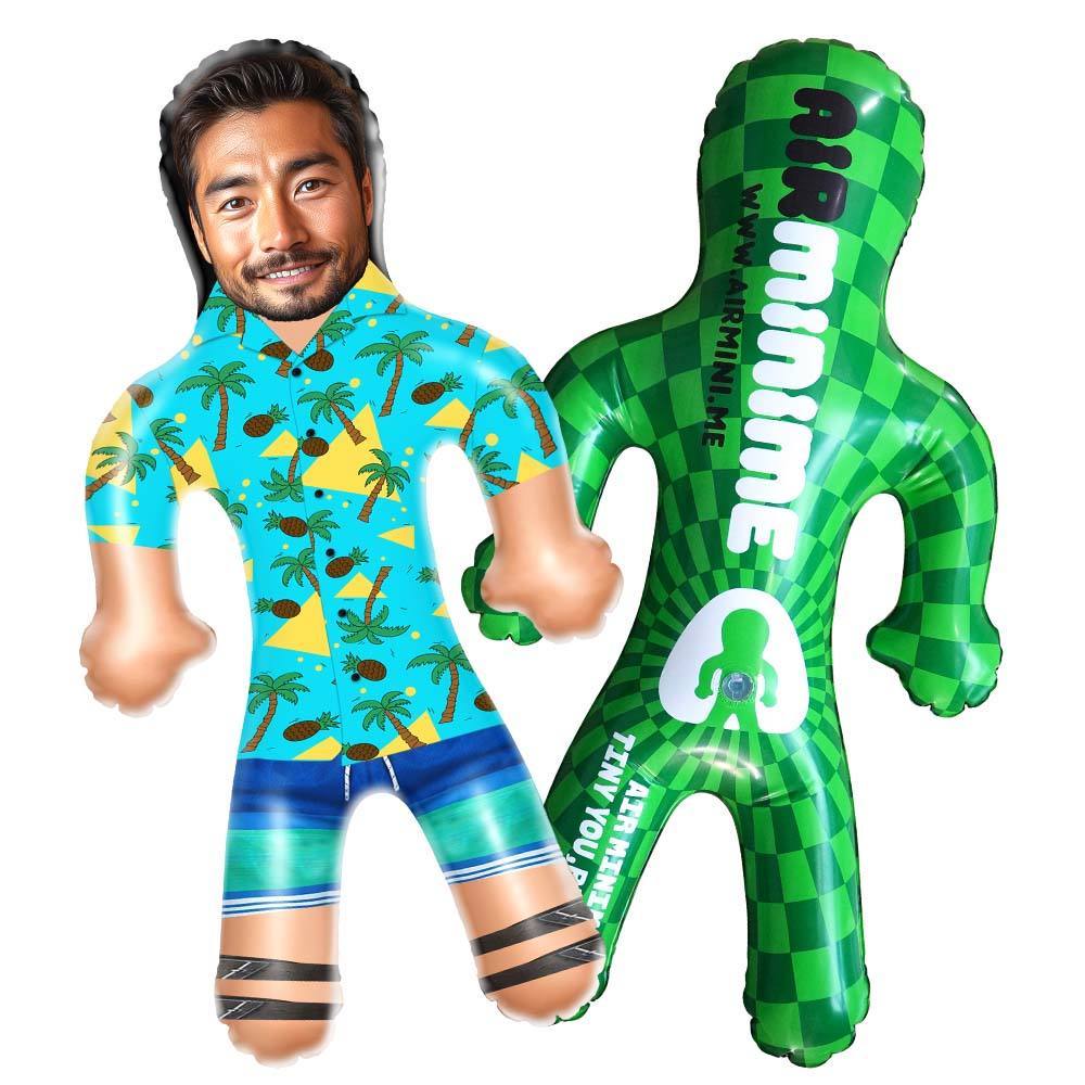 Personalized Blow Up Dolls Hawaiian Shirt Coconut Tree and Pineapple Funny Inflatable Man Printed Face for Party Favors - auphotoblanket