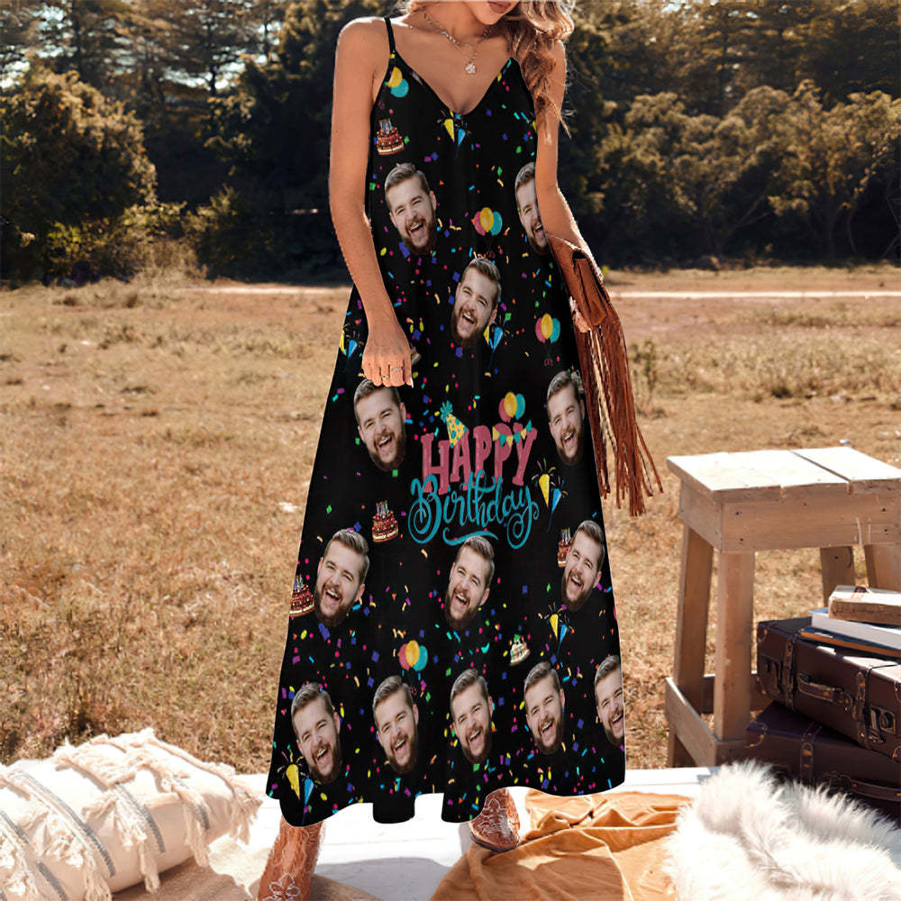 Custom Face Sling Long Dress Streamer Unique Birthday Gift - auphotoblanket