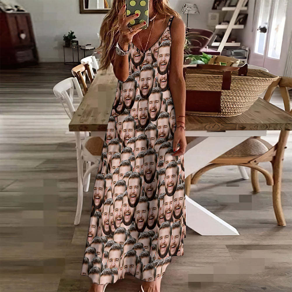 Custom Face Hawaiian Style Face Mash Long Dress And Shirt Family Matching   Surfing Hawaiian Style Surfing Hawaiian Style - auphotoblanket