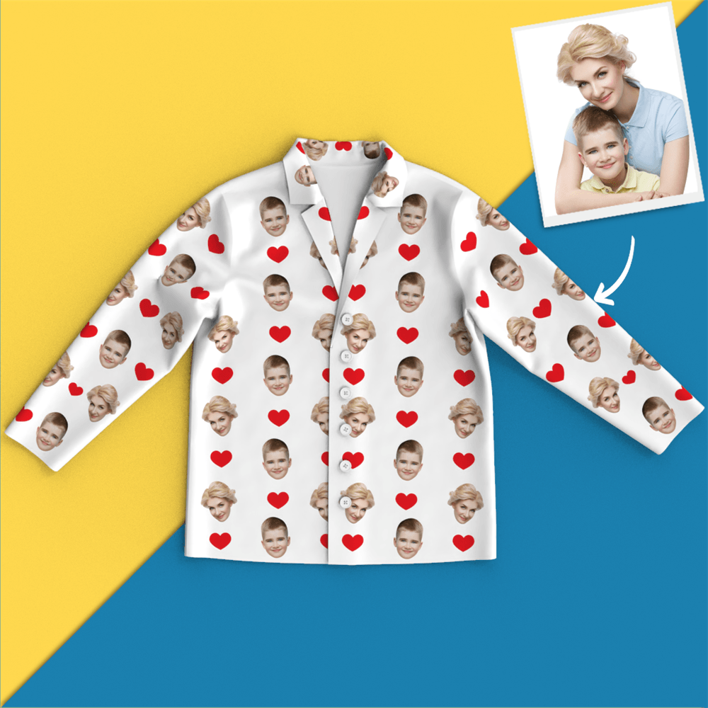 Custom Face Pajamas Long Sleeve Pajamas - Heart - auphotoblanket