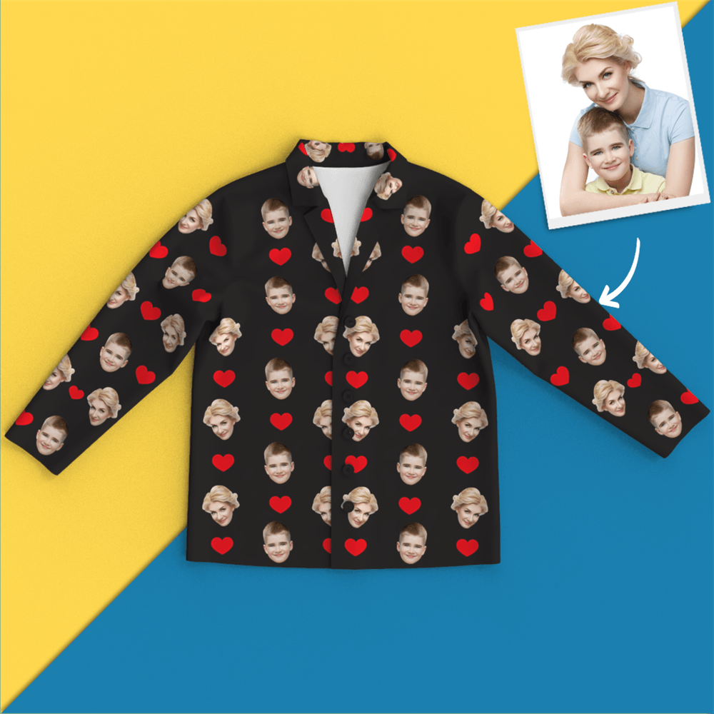 Custom Face Pajamas Long Sleeve Pajamas - Heart - auphotoblanket