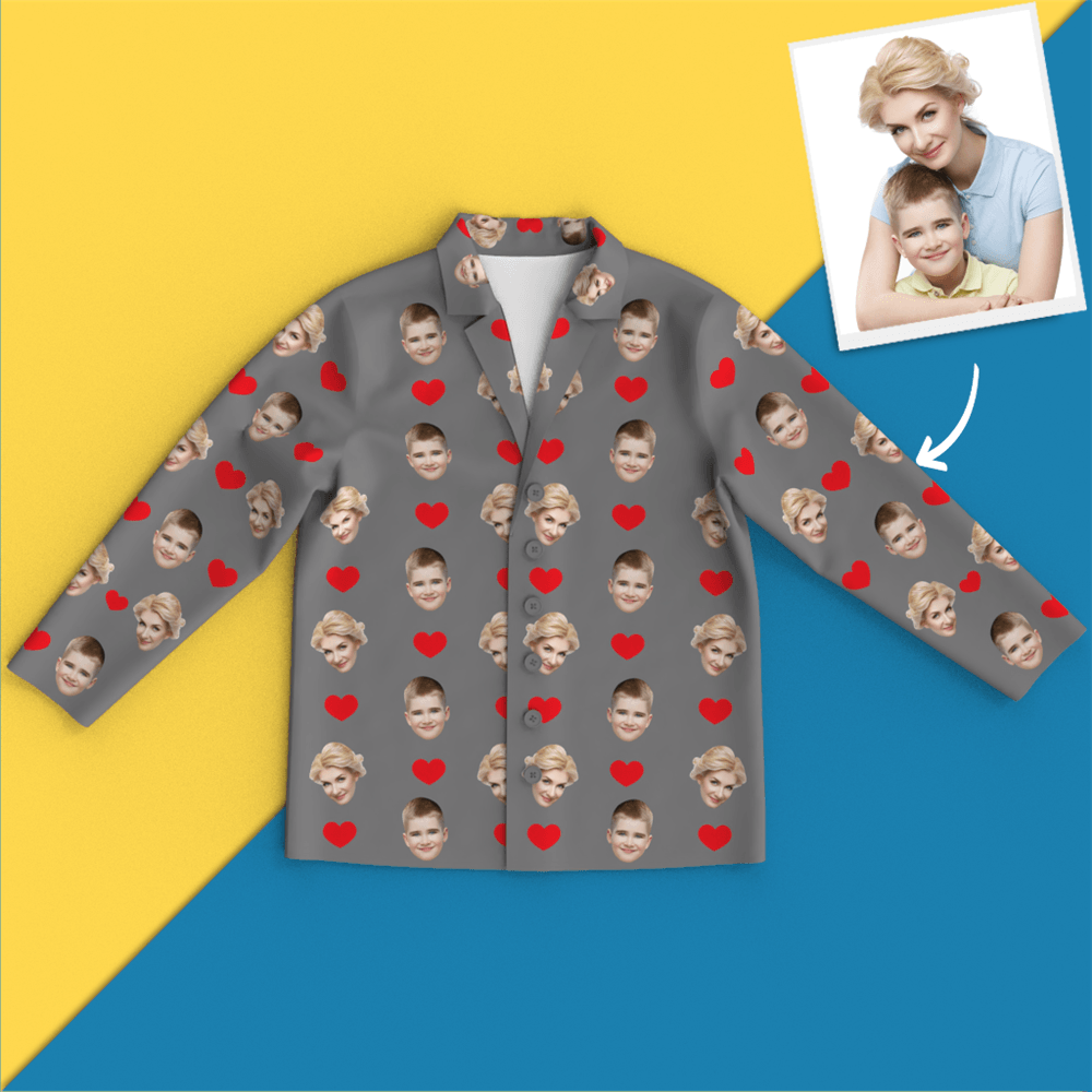 Custom Face Pajamas Long Sleeve Pajamas - Heart - auphotoblanket