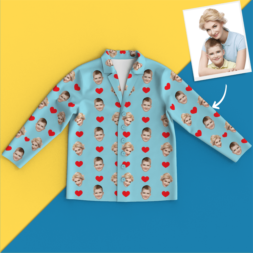 Custom Face Pajamas Long Sleeve Pajamas - Heart - auphotoblanket