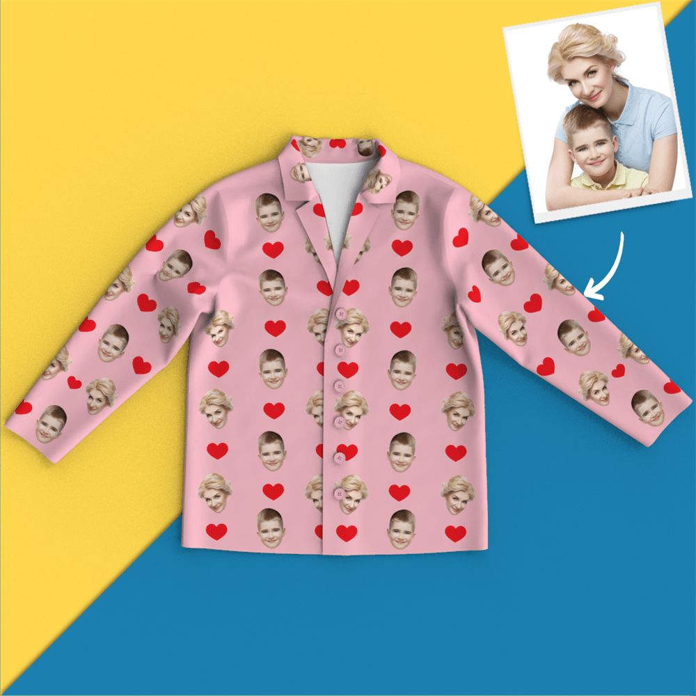 Custom Face Pajamas Long Sleeve Pajamas - Heart - auphotoblanket
