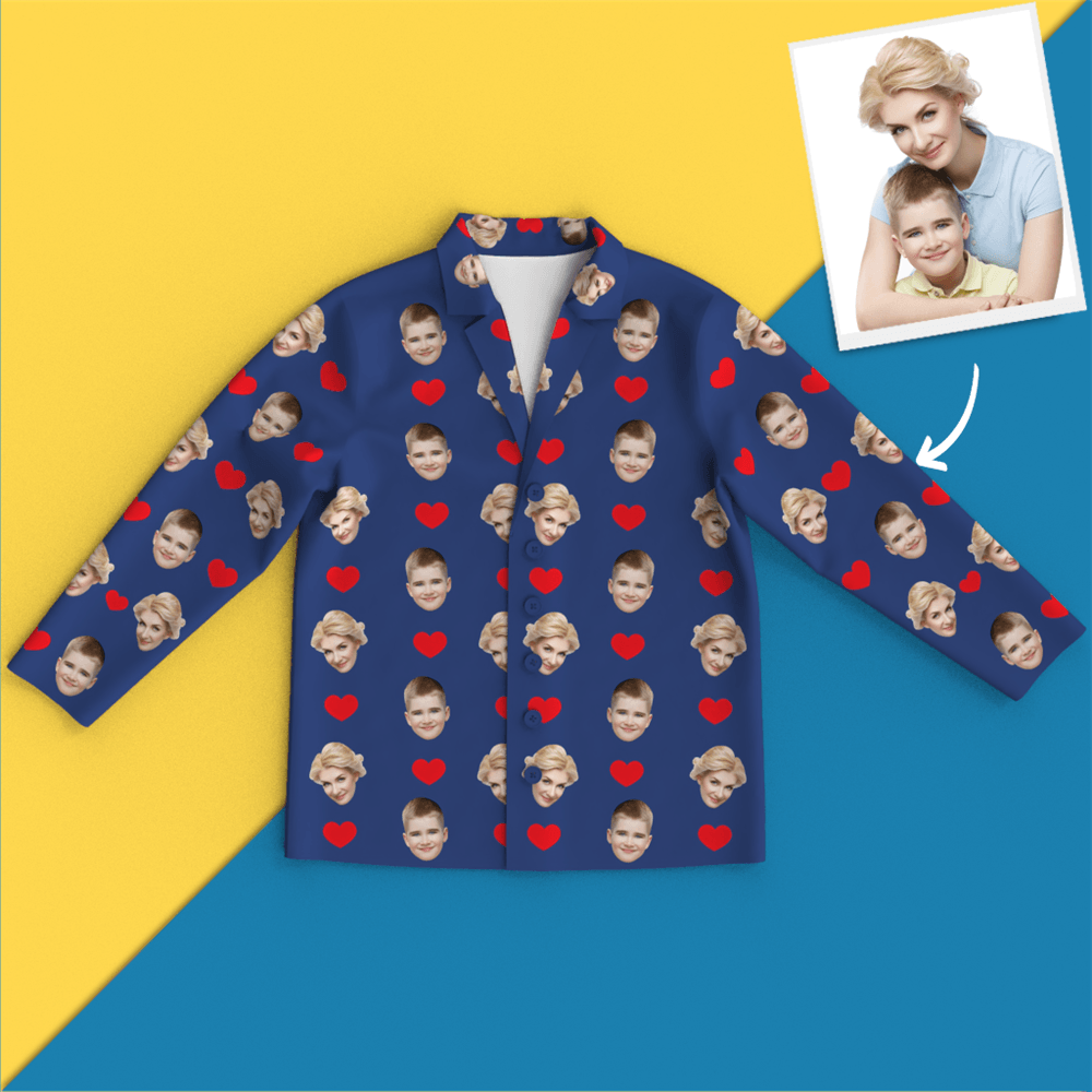 Custom Face Pajamas Long Sleeve Pajamas - Heart - auphotoblanket
