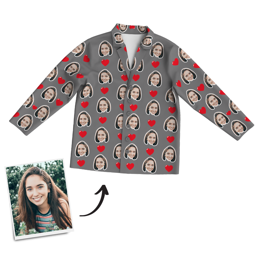 Custom Photo Long Sleeve Pajamas, Sleepwear, Nightwear - Heart - auphotoblanket