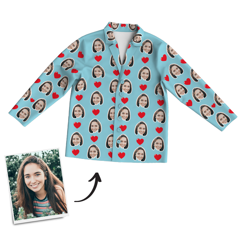 Custom Photo Long Sleeve Pajamas, Sleepwear, Nightwear - Heart - auphotoblanket