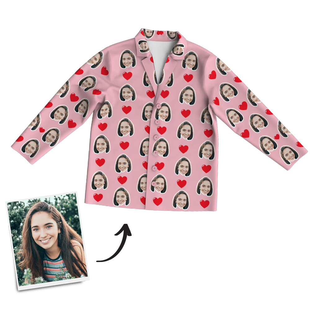 Custom Photo Long Sleeve Pajamas, Sleepwear, Nightwear - Heart - auphotoblanket