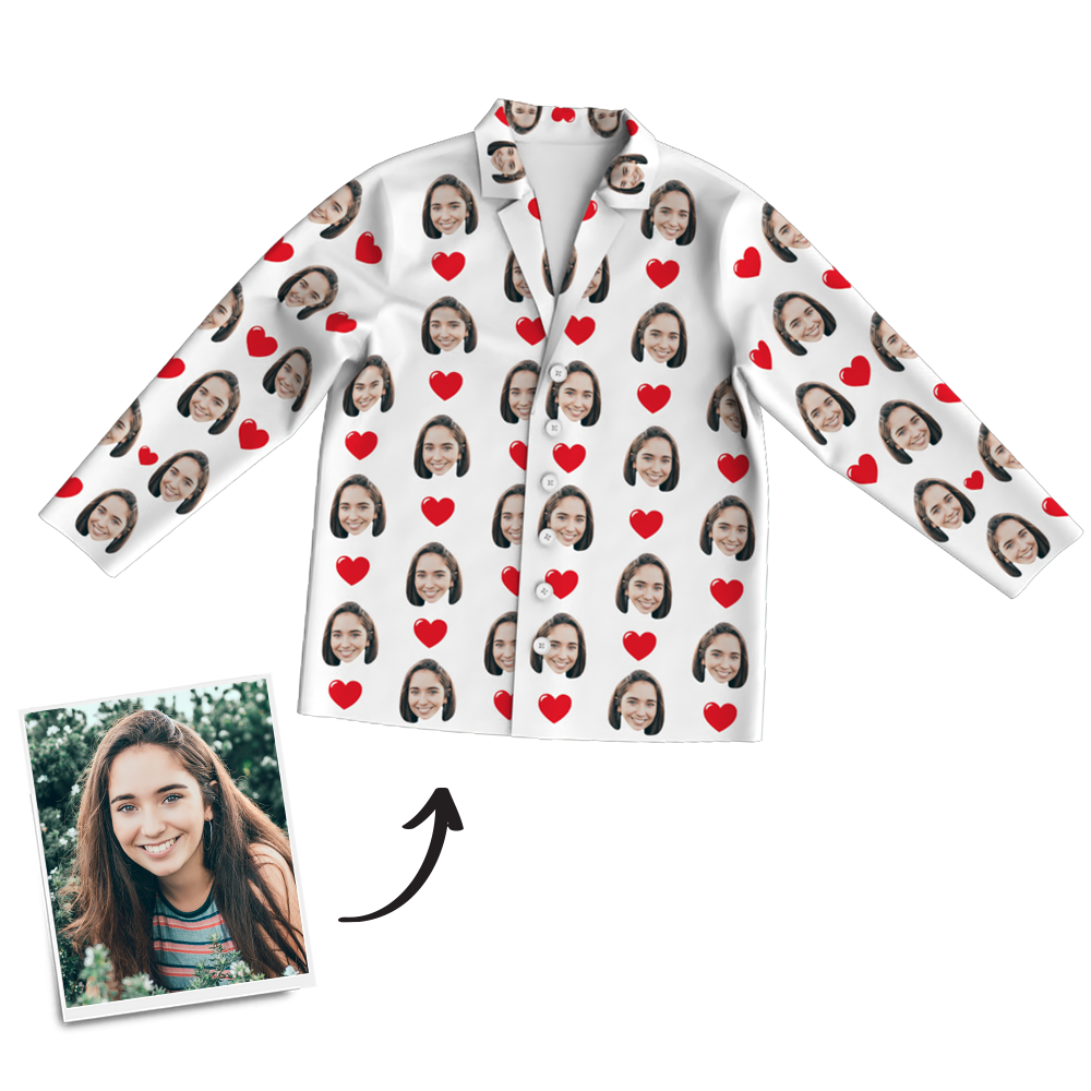 Custom Photo Long Sleeve Pajamas, Sleepwear, Nightwear - Heart - auphotoblanket