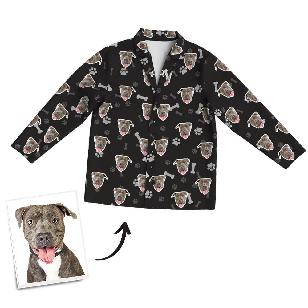 Custom Dog Photo Long Sleeve Pajamas, Sleepwear, Nightwear - Bone - auphotoblanket
