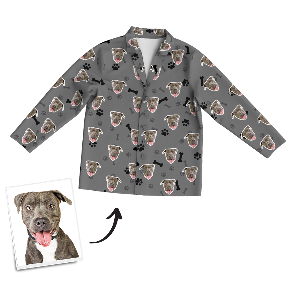 Custom Dog Photo Long Sleeve Pajamas, Sleepwear, Nightwear - Bone - auphotoblanket