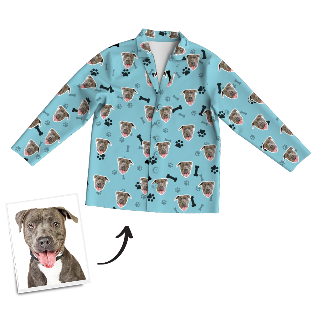 Custom Dog Photo Long Sleeve Pajamas, Sleepwear, Nightwear - Bone - auphotoblanket