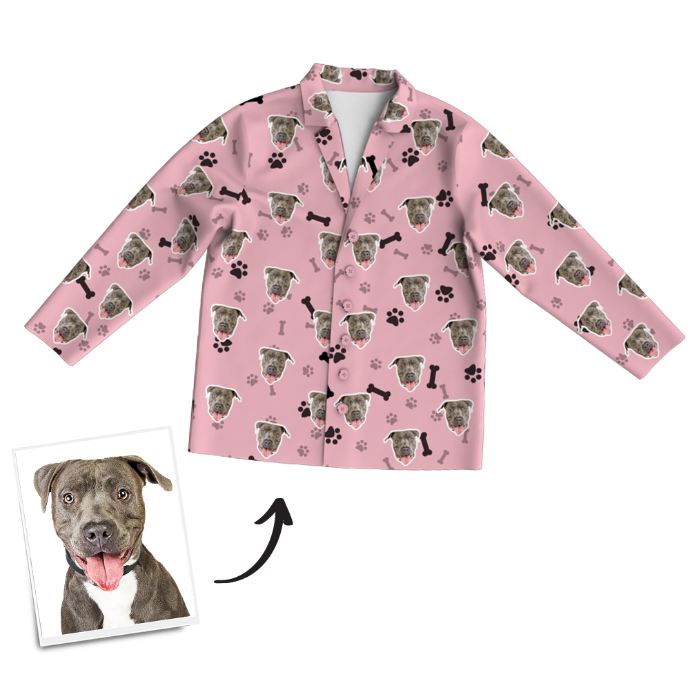 Custom Dog Photo Long Sleeve Pajamas, Sleepwear, Nightwear - Bone - auphotoblanket