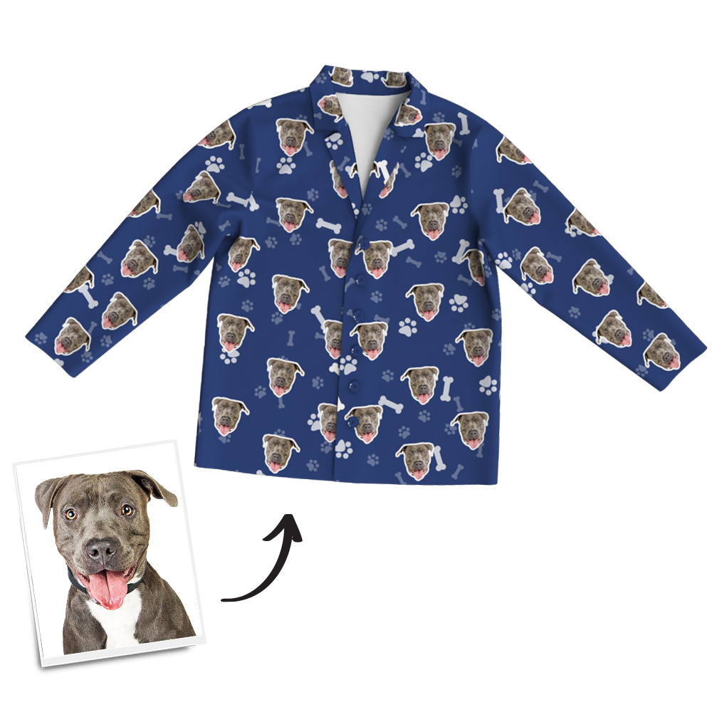 Custom Dog Photo Long Sleeve Pajamas, Sleepwear, Nightwear - Bone - auphotoblanket
