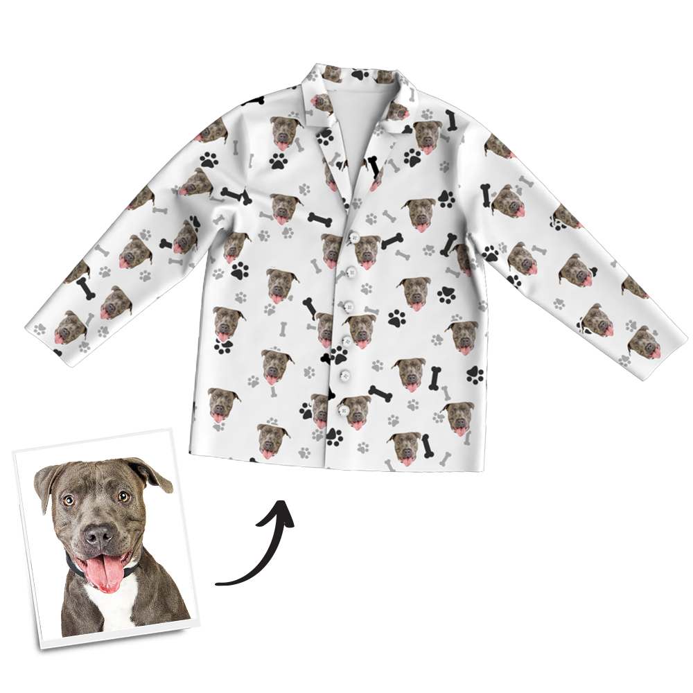 Custom Dog Photo Long Sleeve Pajamas, Sleepwear, Nightwear - Bone - auphotoblanket