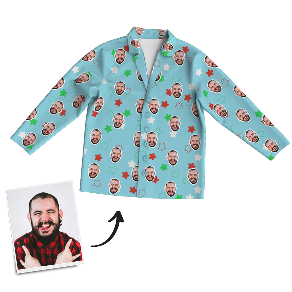 Custom Photo Long Sleeve Pajamas Custom Face Pajamas for Christmas Gifts - auphotoblanket