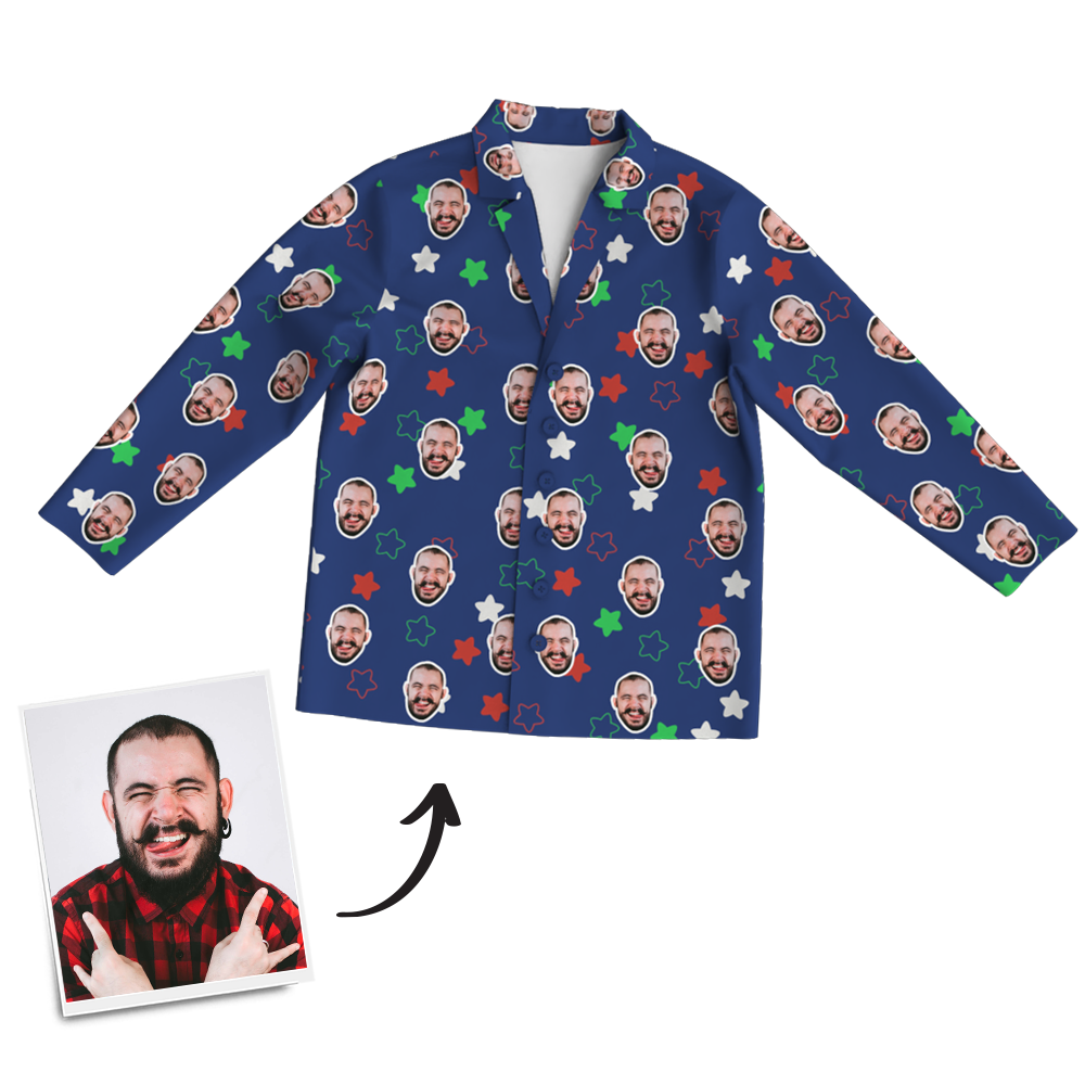 Custom Photo Long Sleeve Pajamas Custom Face Pajamas for Christmas Gifts - auphotoblanket