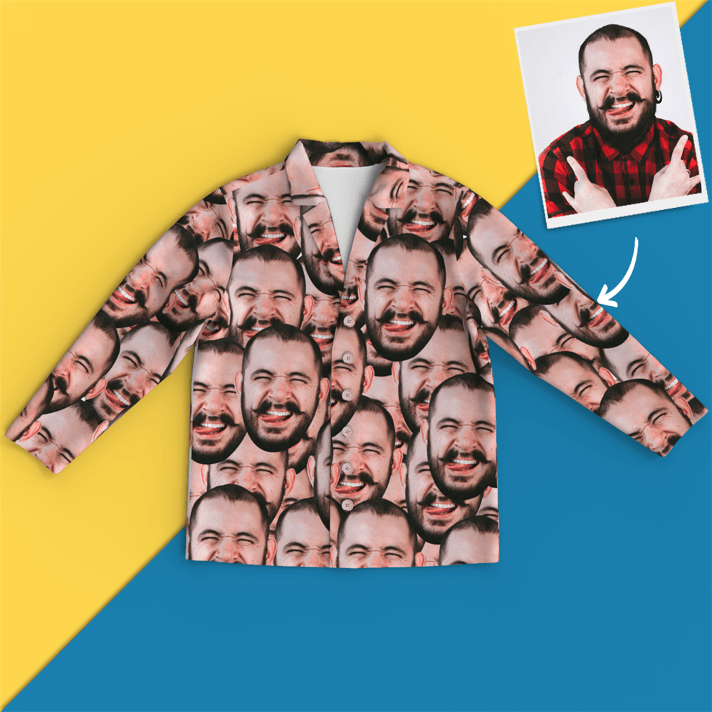 Custom Face Mash Long Sleeve Pajamas Unique Gifts - auphotoblanket