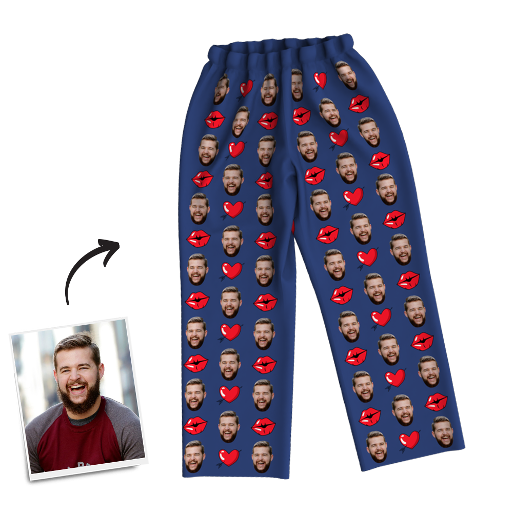 Custom Photo Long Sleeve Pajamas Sleepwear Nightwear - Kiss - auphotoblanket