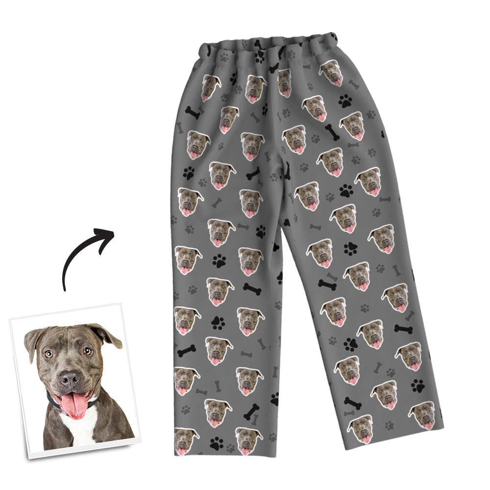 Custom Dog Photo Long Sleeve Pajamas, Sleepwear, Nightwear - Bone - auphotoblanket