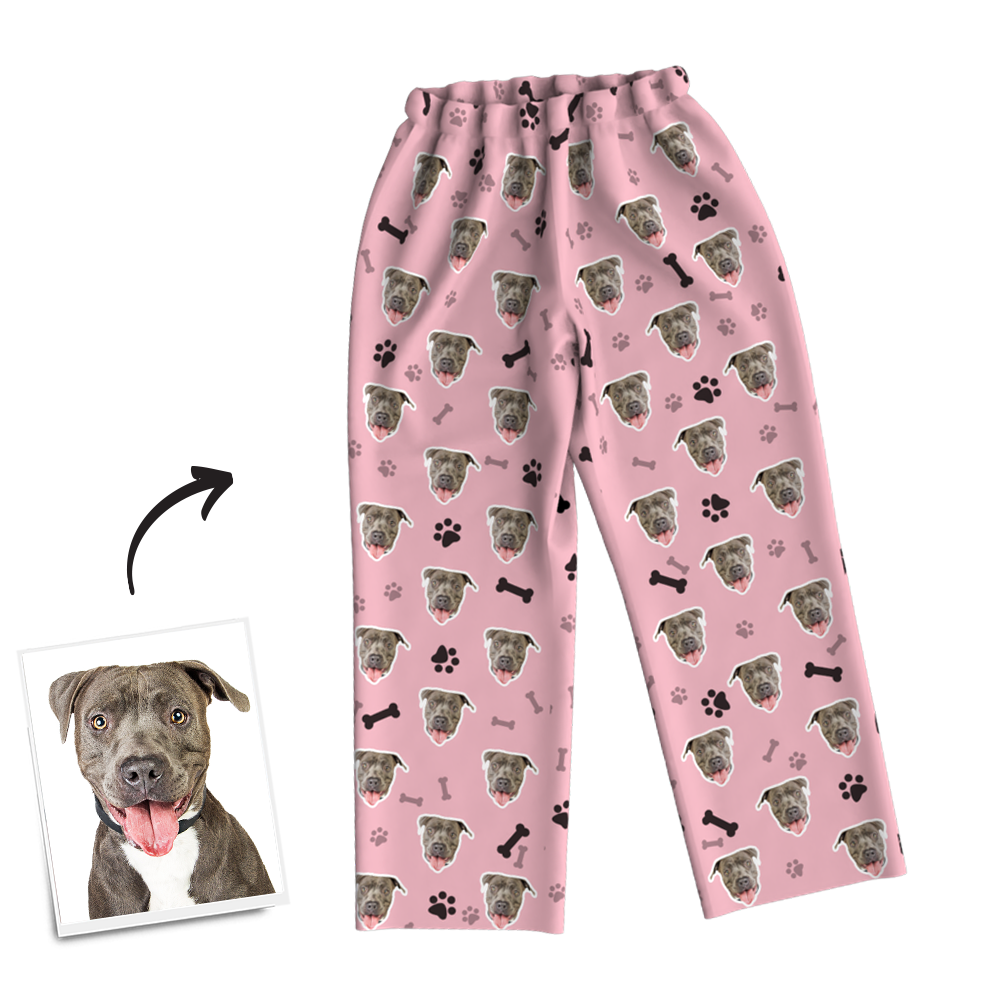 Custom Dog Photo Long Sleeve Pajamas, Sleepwear, Nightwear - Bone - auphotoblanket