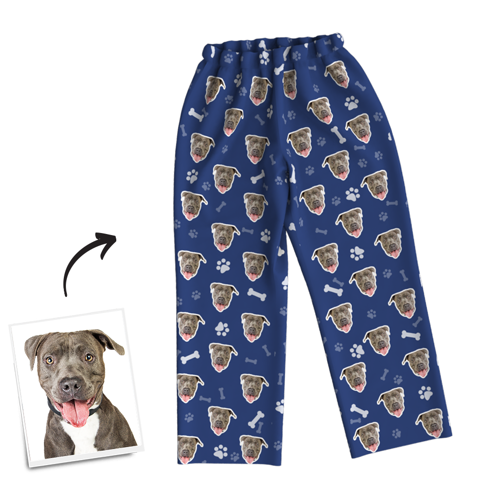 Custom Dog Photo Long Sleeve Pajamas, Sleepwear, Nightwear - Bone - auphotoblanket