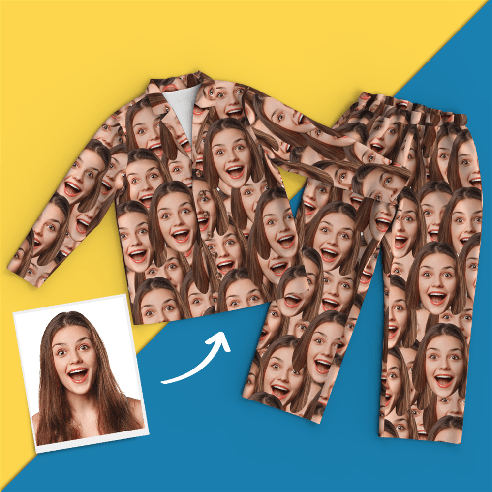 Custom Face Mash Long Sleeve Pajamas Unique Gifts - auphotoblanket