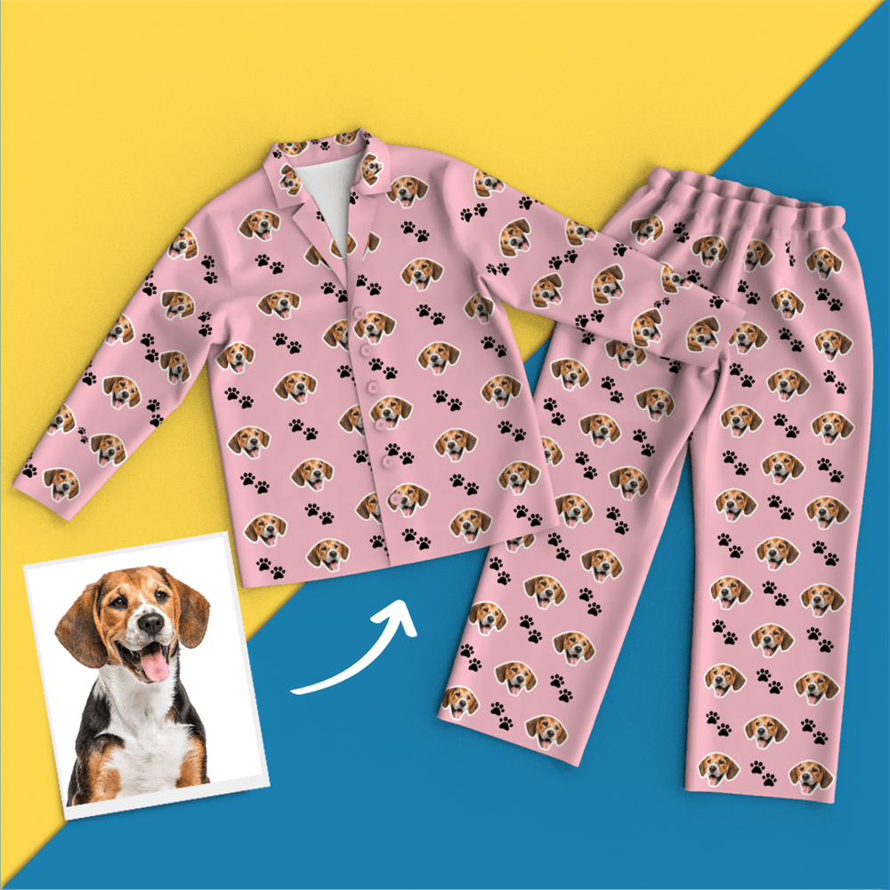 Custom Face Pajamas Long Sleeve Leisure Wear - Pet Footprint - auphotoblanket