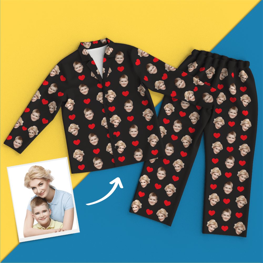 Custom Face Pajamas Long Sleeve Pajamas - Heart - auphotoblanket