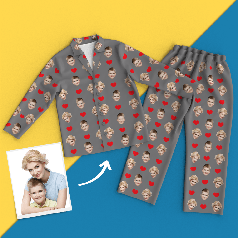 Custom Face Pajamas Long Sleeve Pajamas - Heart - auphotoblanket